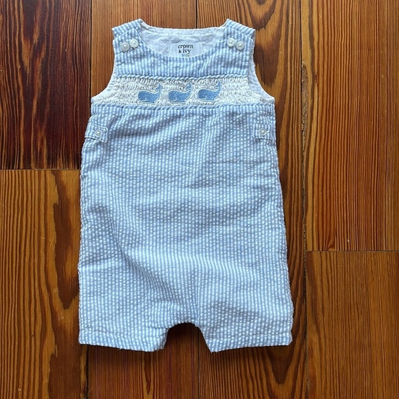 Crown & Ivy Seersucker Romper Blue And White Stripes Size 3 Months - Picture 6 of 6